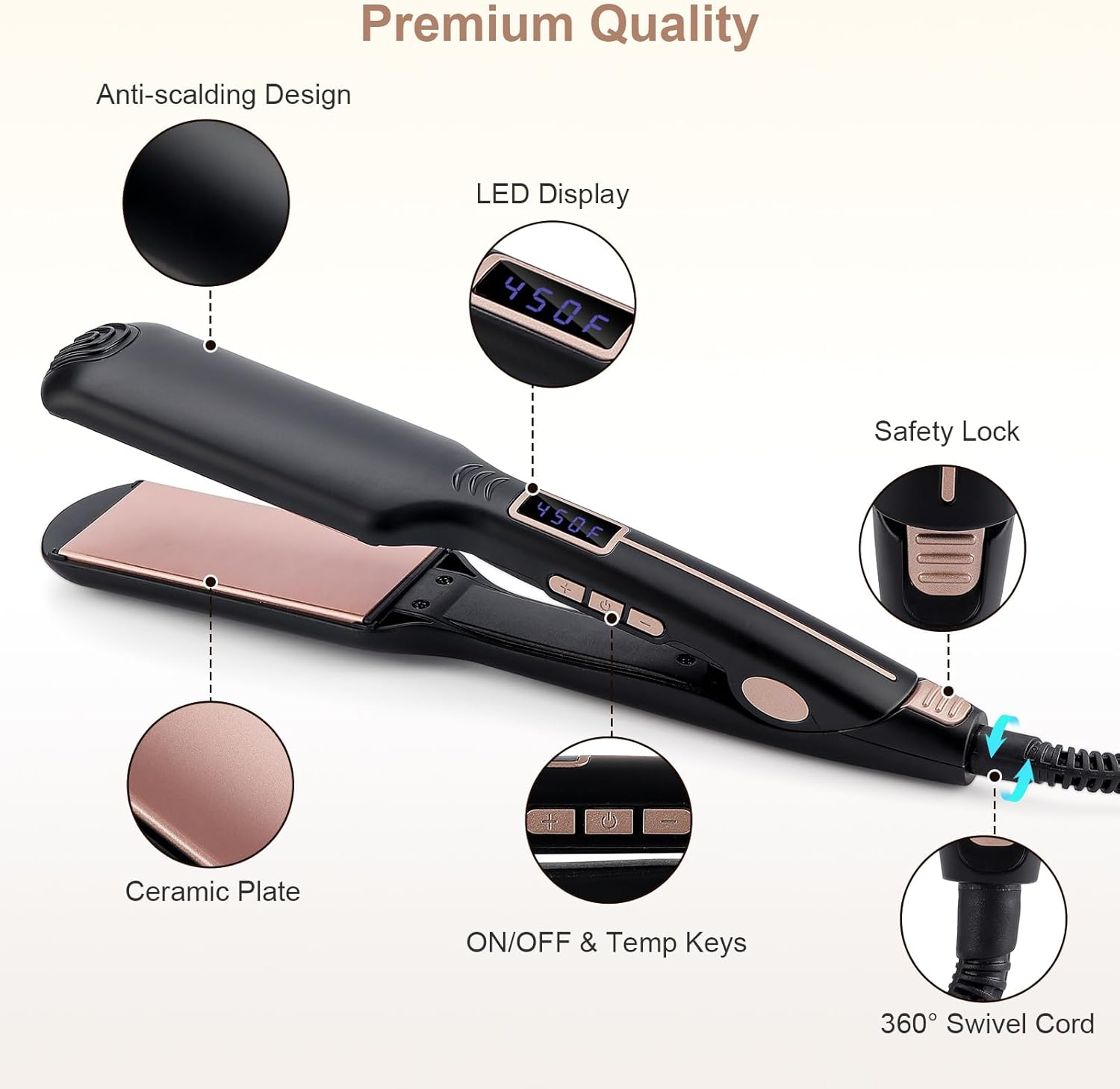 2.16 Inch Tourmaline Ceramic 2-in-1 Hair Straightener & Curler with 12 Heat Settings - Image 3