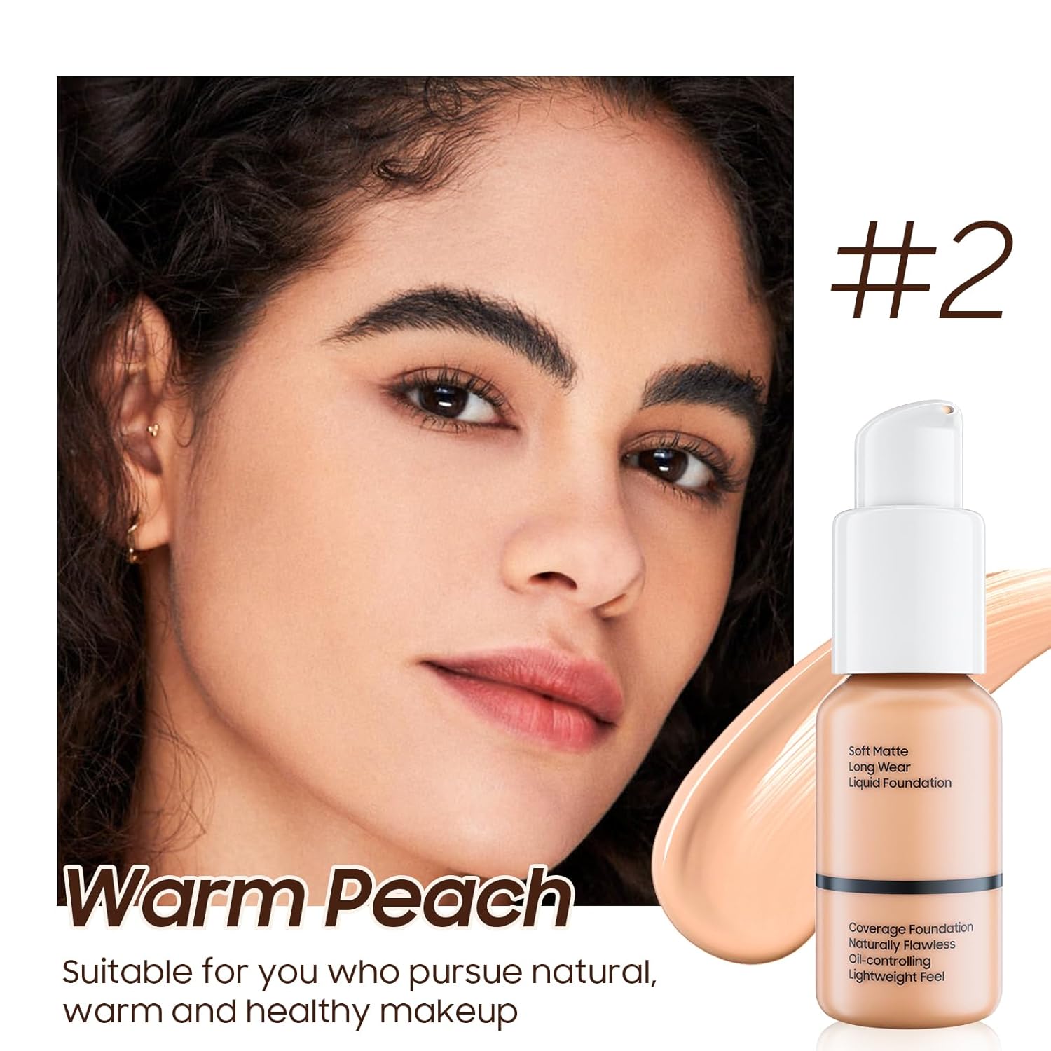 Flawless Full Coverage Matte Liquid Foundation Makeup 1 Fl Oz #103 Warm Peach - Image 5