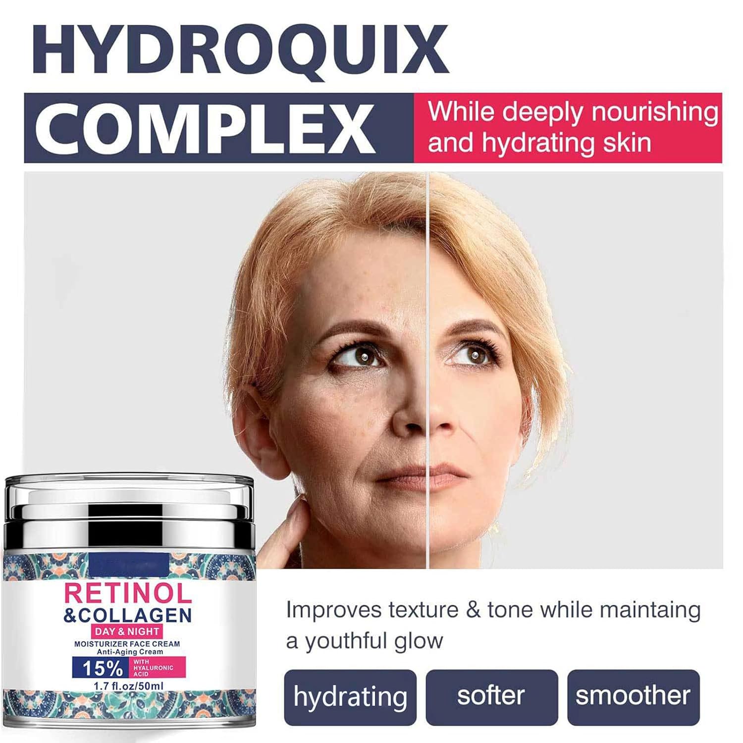 Retinol Anti-Aging Cream with Hyaluronic Acid and Collagen 1.7 Fl Oz - Image 2