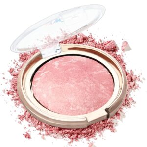Baked Blush, Lighting Glow Marbleized Blush Powder Palette, Cruelty-Free Powder Blusher, Eyeshadow & Highlight for a Lightweight Shimmery Satin Face Makeup, Gift for Women (0.49Ounce)-01#Peachy