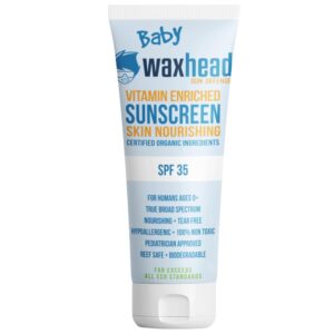 Waxhead Baby Sunscreen SPF 35 – Non-nano Zinc Oxide Mineral Lotion for 6-12 months Babies + 12-24 Toddlers | Natural Tear‑Free + Organic Hypoallergenic, Pediatrician‑Recommended Sunblock (4 oz)