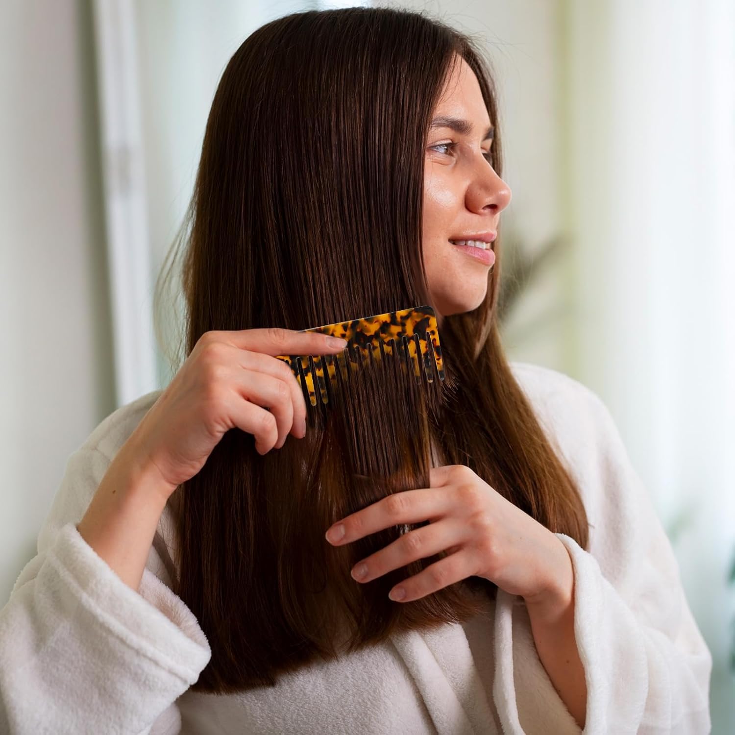 Cellulose Wide Tooth Comb Set 6-Inch Detangling Combs for Curly Thick Hair 2 Piece Tortoise Shell Ivory - Image 7