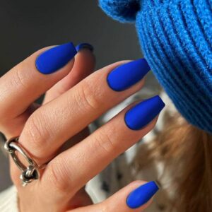 KQueenest Matte Royal Blue Press on Nails Short Medium Coffin Nails Press ons Short Ballerina Gel Fake Nails Glue on Nails Medium Solid Acrylic Nails False Nails For Women Finger Decoration