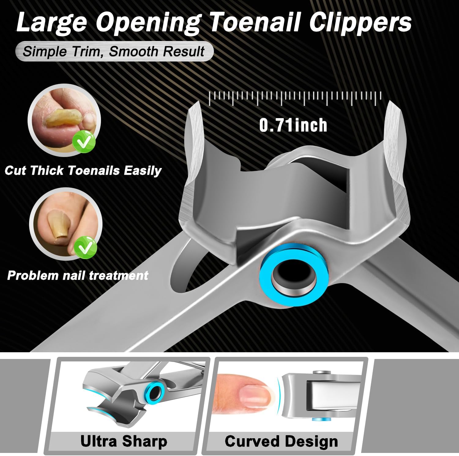 Trimlyx Heavy Duty Toenail Clippers 5-Piece Set for Thick Nails Seniors Men - Image 3
