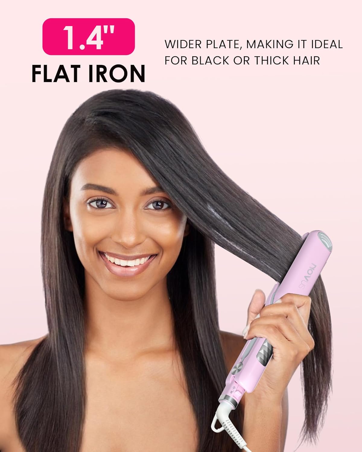 NOVUS 1.4 Inch Ceramic Floating Plate Flat Iron Hair Straightener with Adjustable Temperature - Image 4