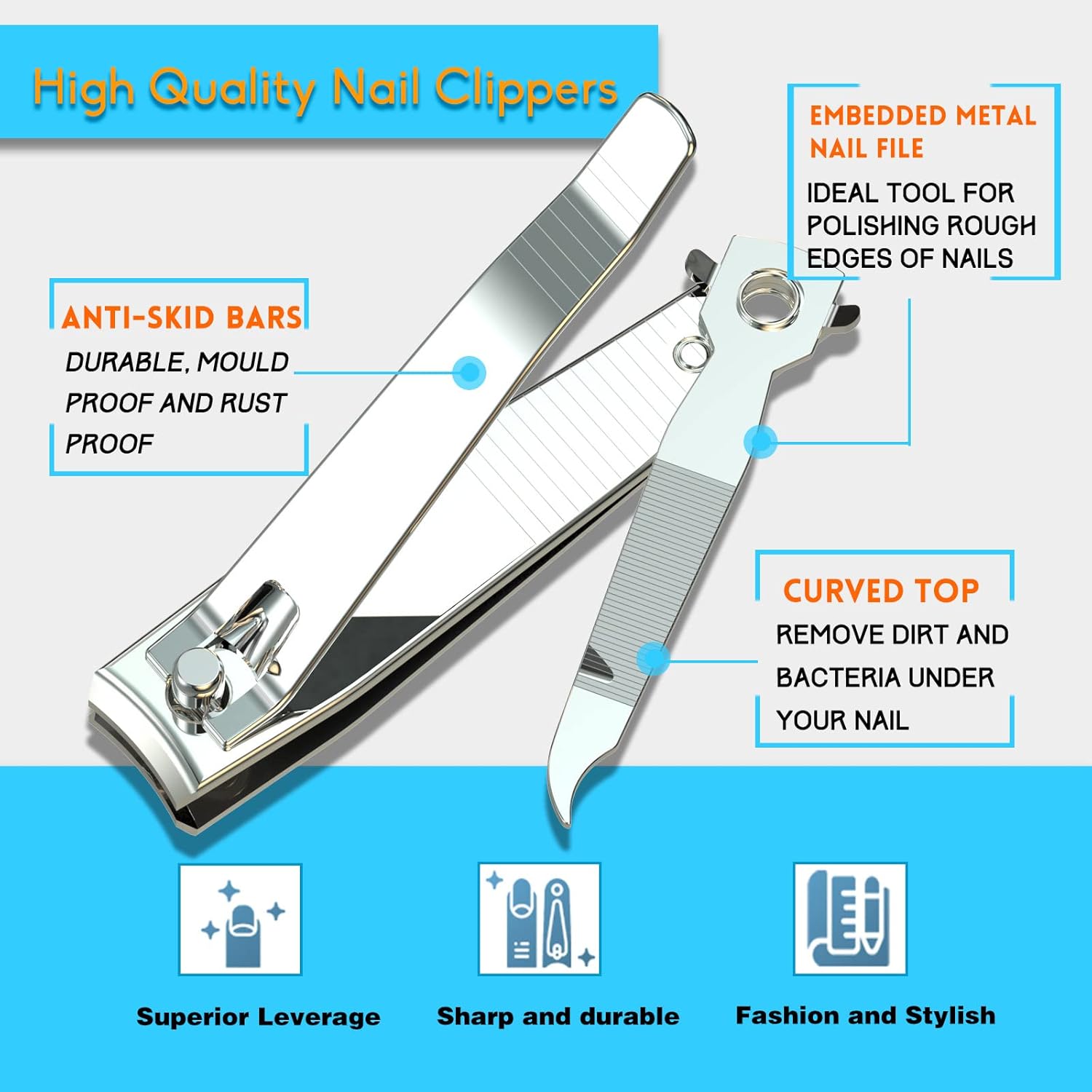 2-Piece Stainless Steel Nail Clipper Set with Built-in Nail Cleaner and File - Image 4