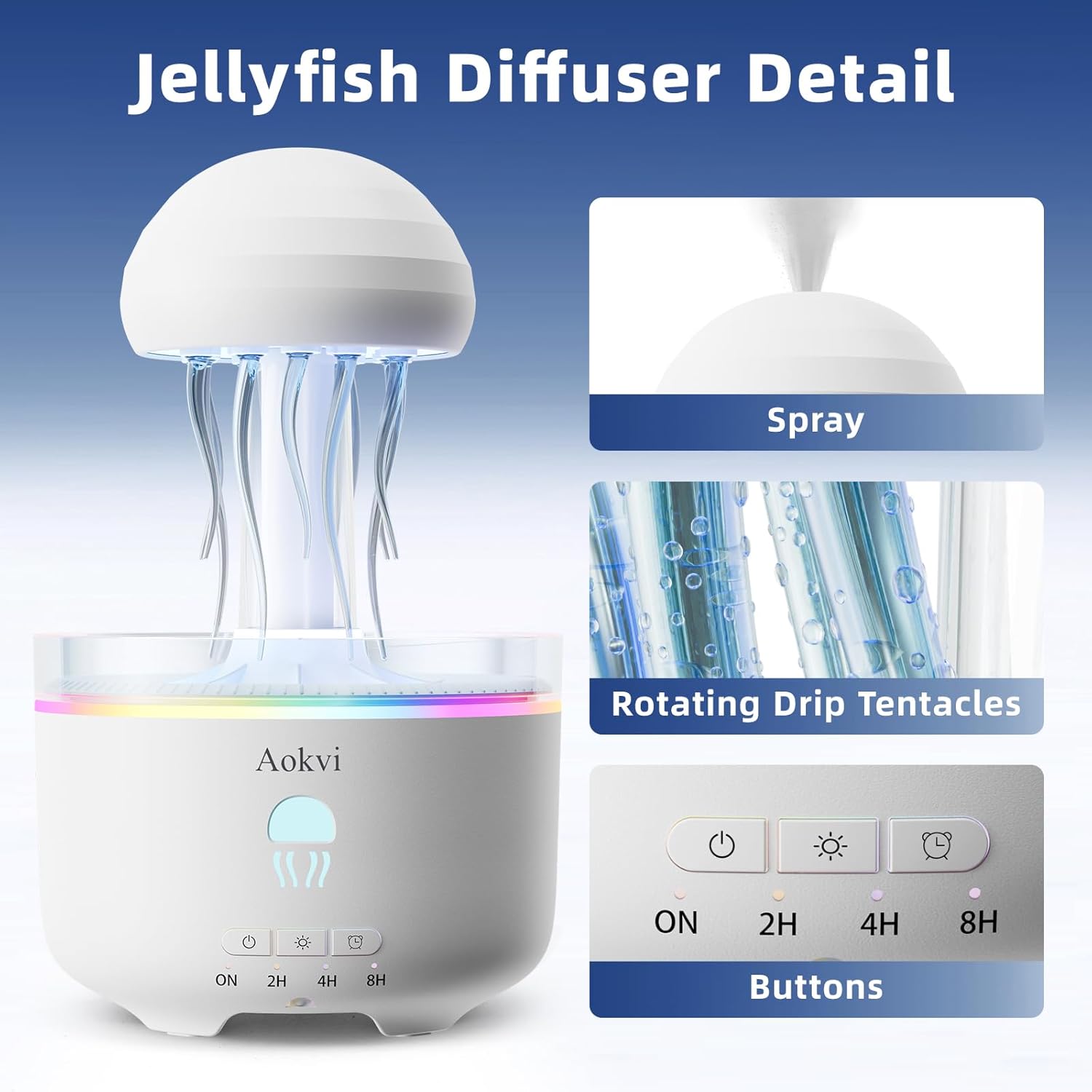 300ML Jellyfish Essential Oil Diffuser with 7 LED Lights and Auto-Off for Bedroom - Image 6