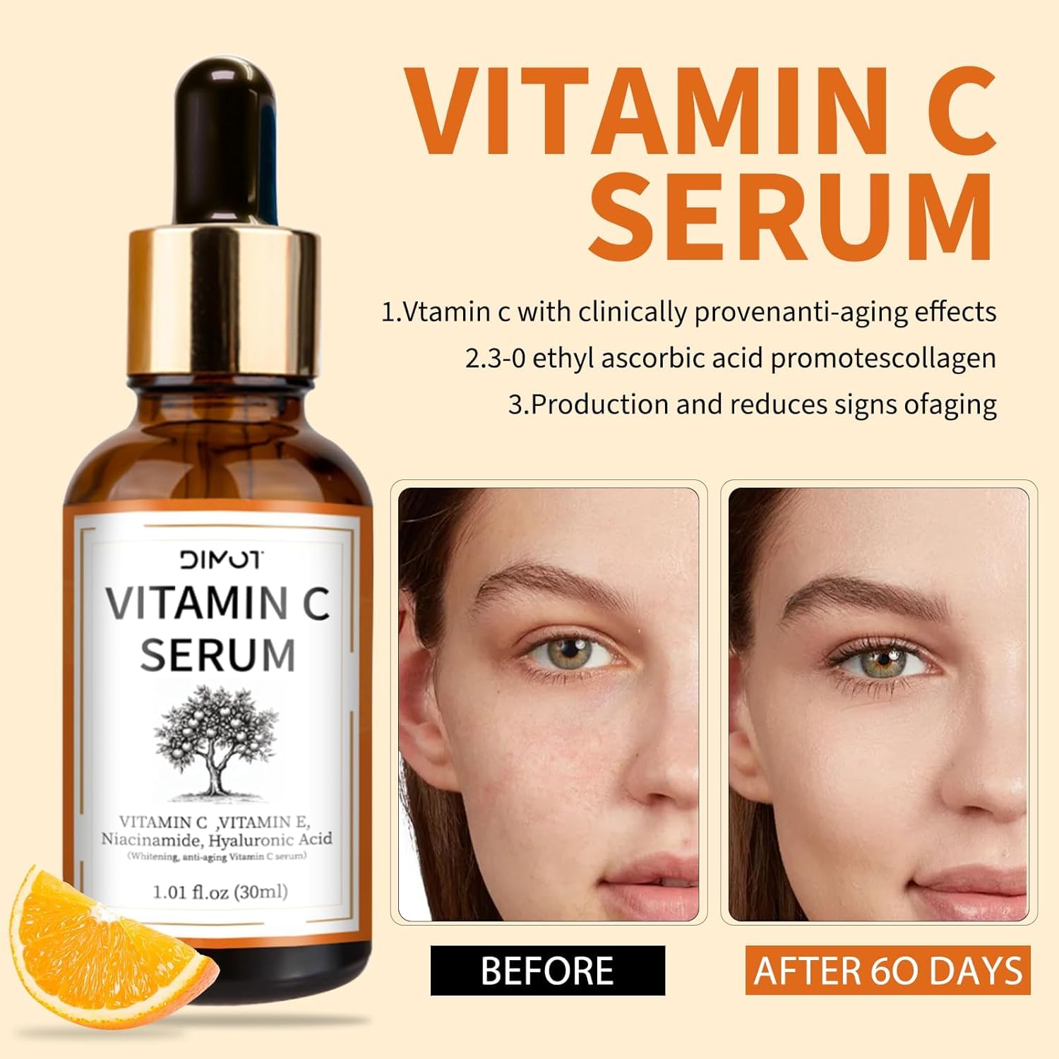 Vitamin C Brightening Serum for Women with Hyaluronic Acid & Vitamin E, 30ml Bottle - Image 6