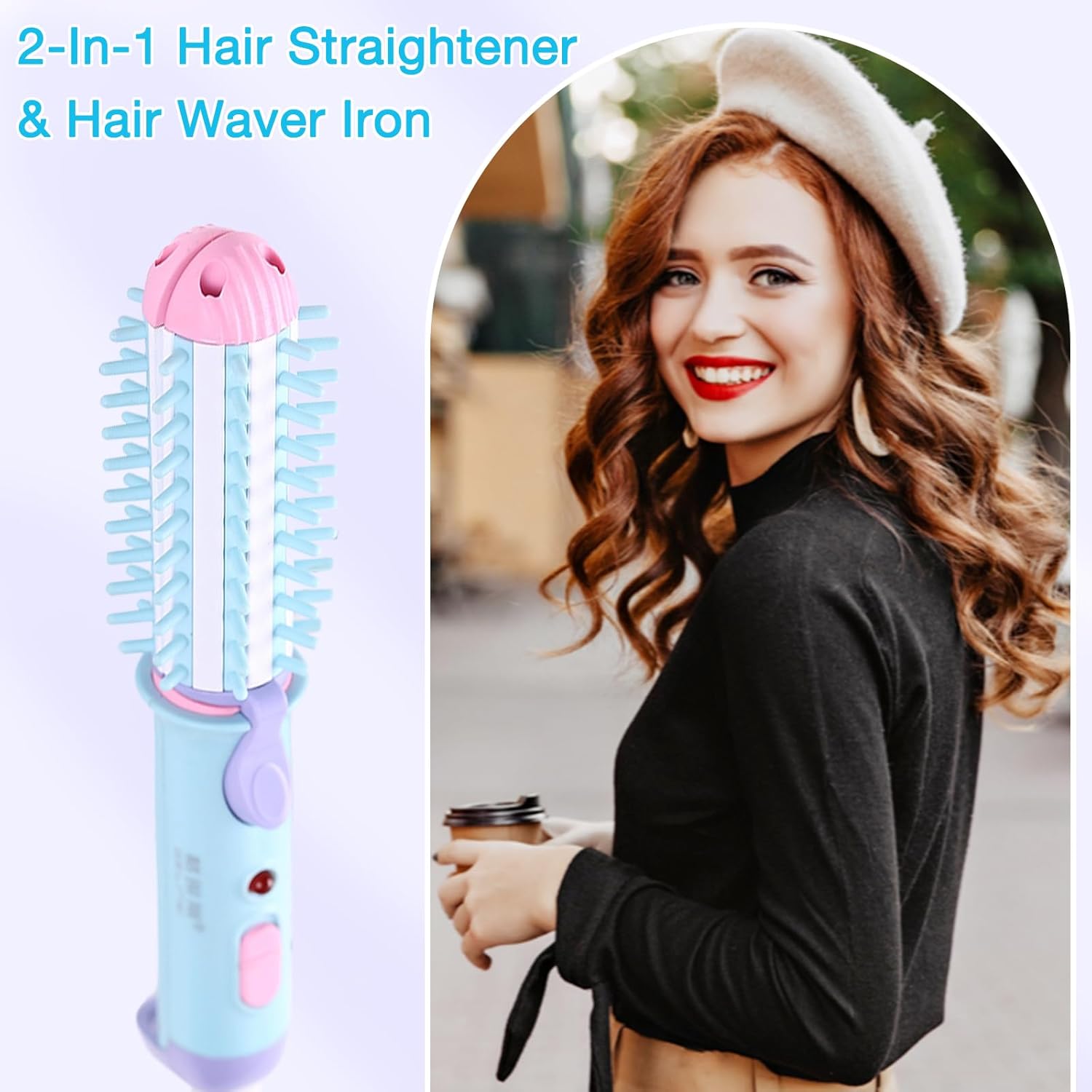 Blue 1 Inch Ceramic Mini Curling Iron and Hair Straightener for Short Medium Hair - Image 2