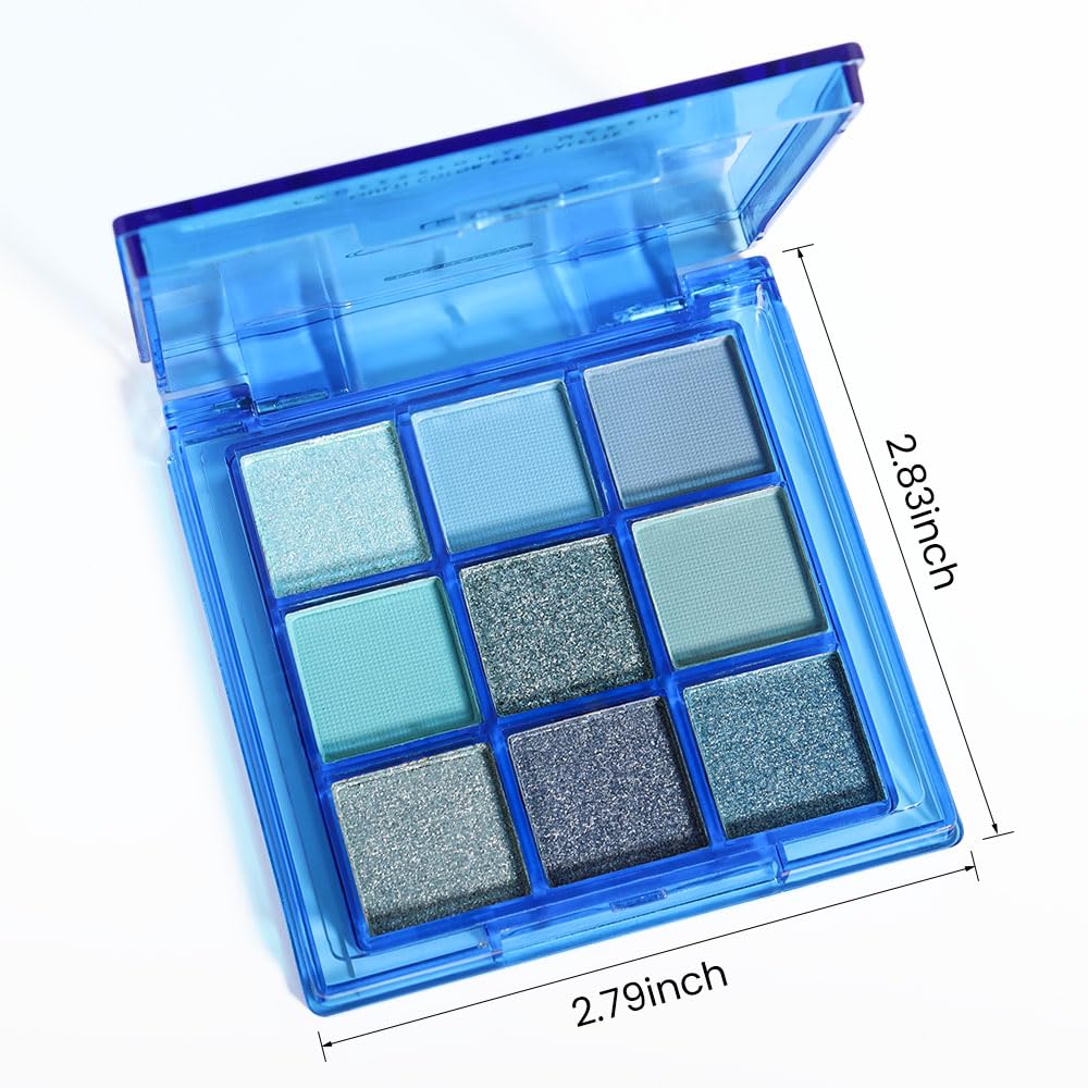 Evpct 9 Colors Blue Glitter Eyeshadow Palette for Mature Skin, Highly Pigmented Shimmer Shades - Image 6