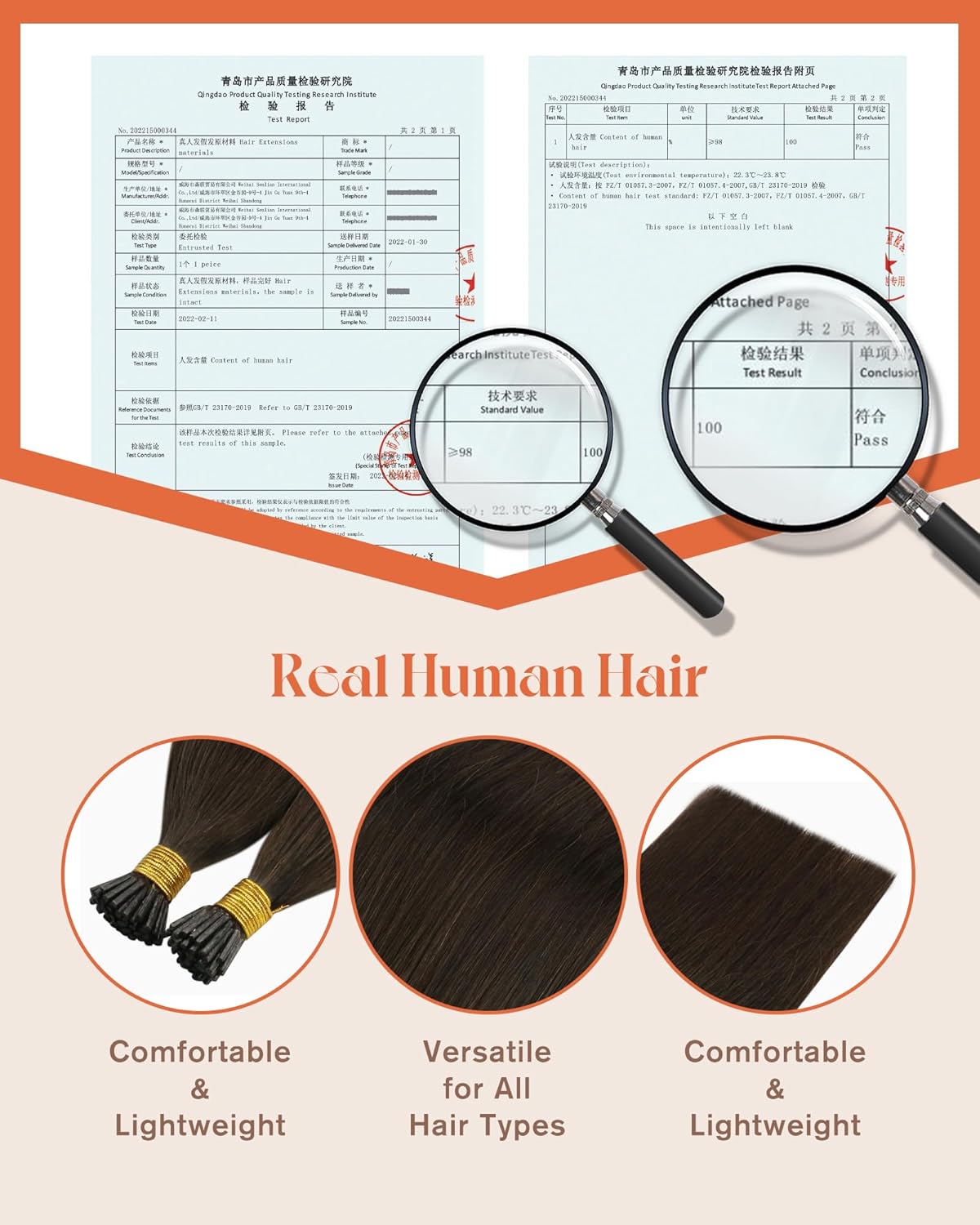 Sunny Hair 20 Inch Dark Brown I Tip Remy Human Hair Extensions 50g - Image 3