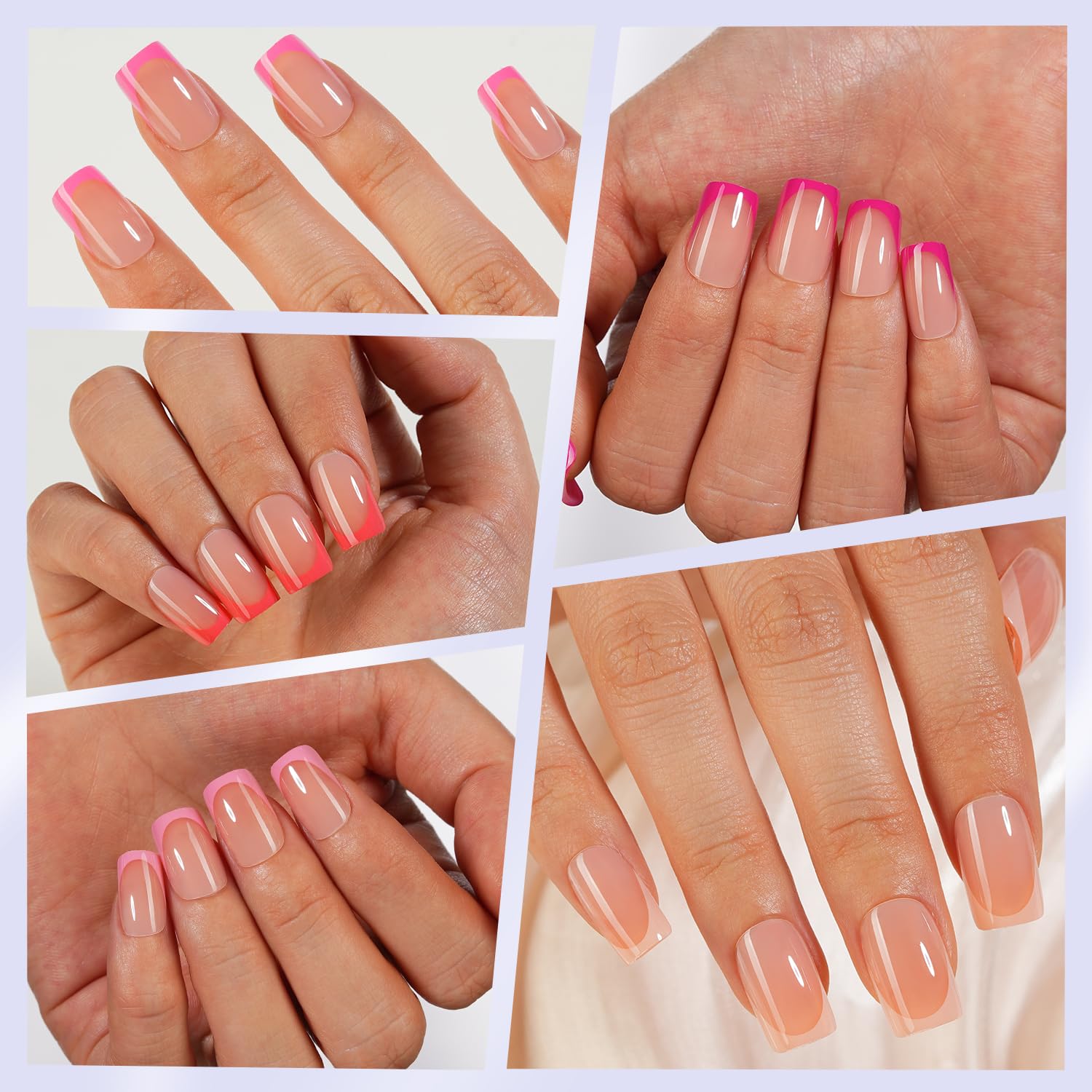 Misssix 160 Piece Short Square Pink French Gel Nail Tips - 16 Sizes Included - Image 4