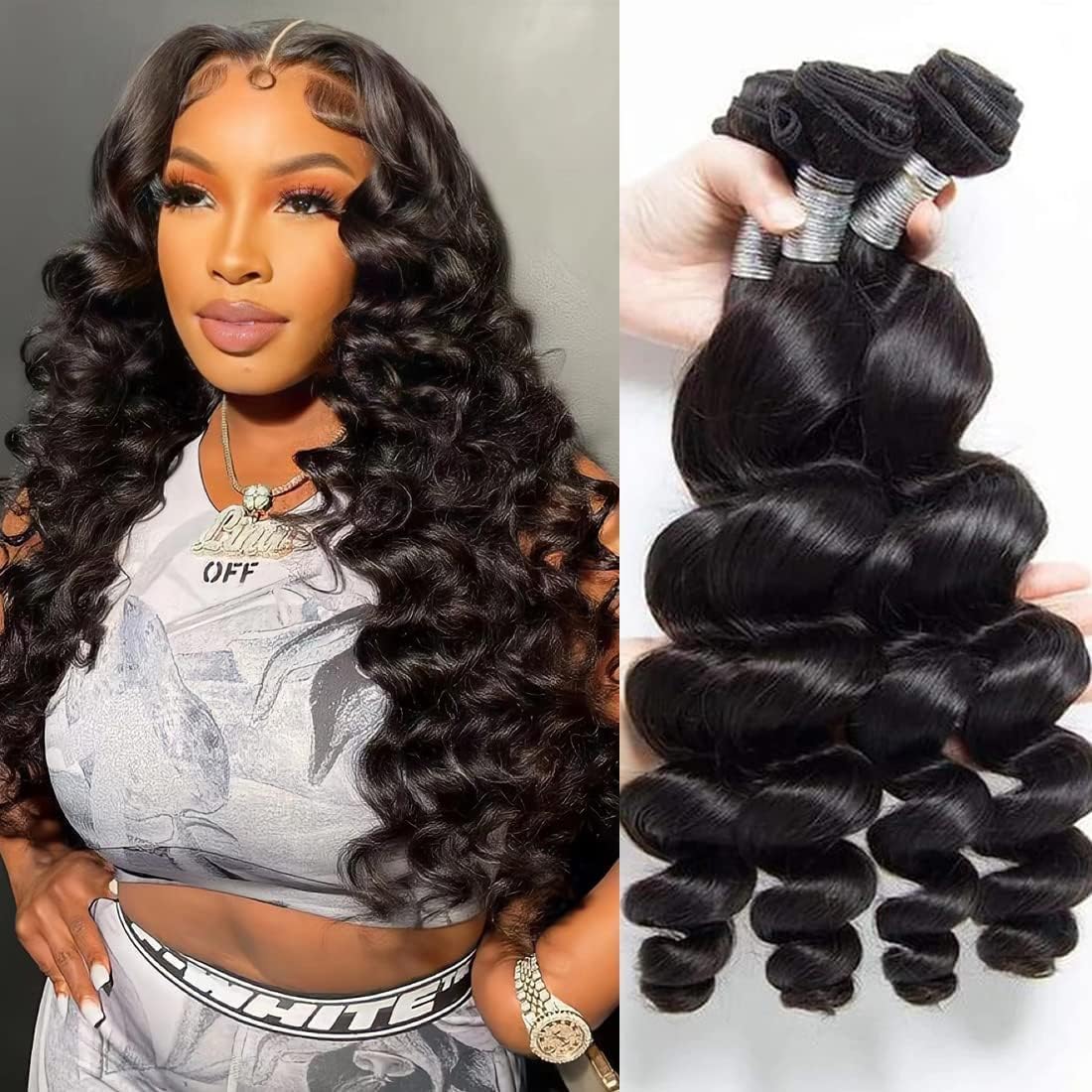 Beauty Queen Loose Wave Human Hair Bundles 18 18 18 Inch 100% Unprocessed 16A Brazilian Virgin Human Hair 3 Bundles Weave Full And Thick Hair Extensions Natral Black