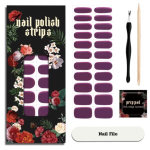 Nail Polish Strips - 22 Pcs Salon Quality Gel Nail Stickers - Long Lasting Wraps (Berry Wine Violet)