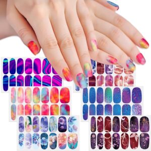 SILPECWEE 6 Sheets Starry Nail Polish Stickers Full Nail Wraps for Women Self Adhesive Nail Polish Strips Iridescent Nail Strips Stick on Fingernail Manicure Sticker with Nail File