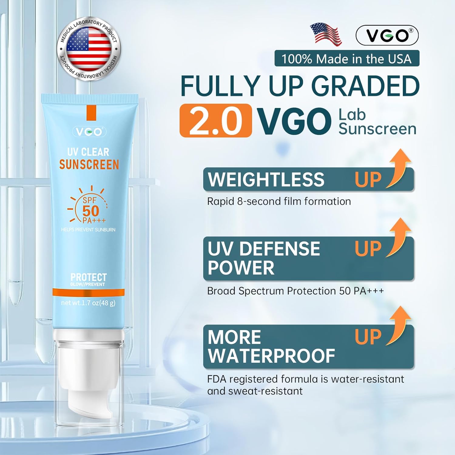 VGO Mineral Face Sunscreen SPF 50 Oil-Free Moisturizer Reef Safe Travel Size - Image 2