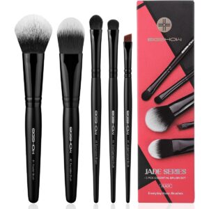 EIGSHOW 5Pcs Everyday Makeup Brush Set for Foundation Powder Eyeshadow Eyeliner, Vegan & Cruelty-Free, Travel Basic Make Up Brushes Kit for Women - Black