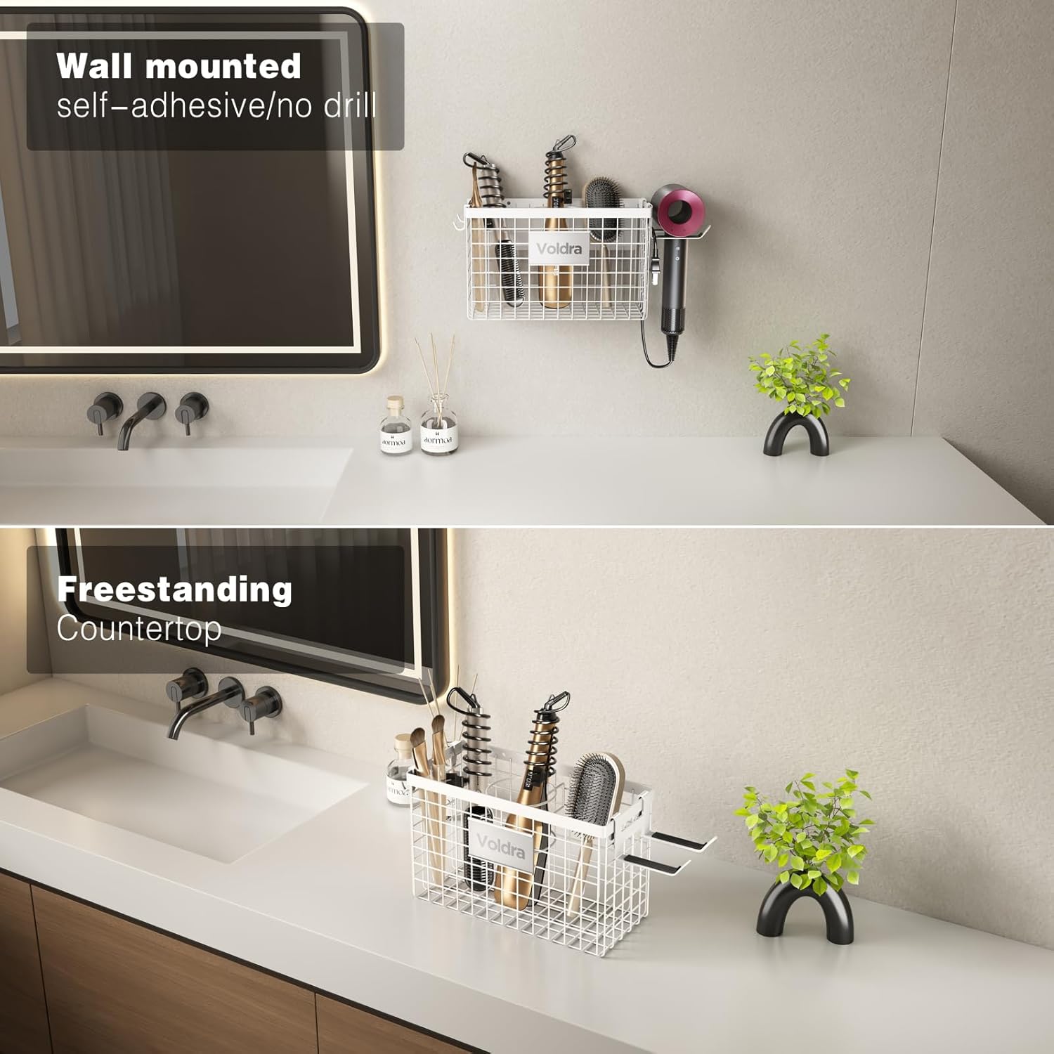 Voldra Adjustable Height Hair Dryer Holder Cabinet Door Organizer for Curling Iron and Brushes, White - Image 7