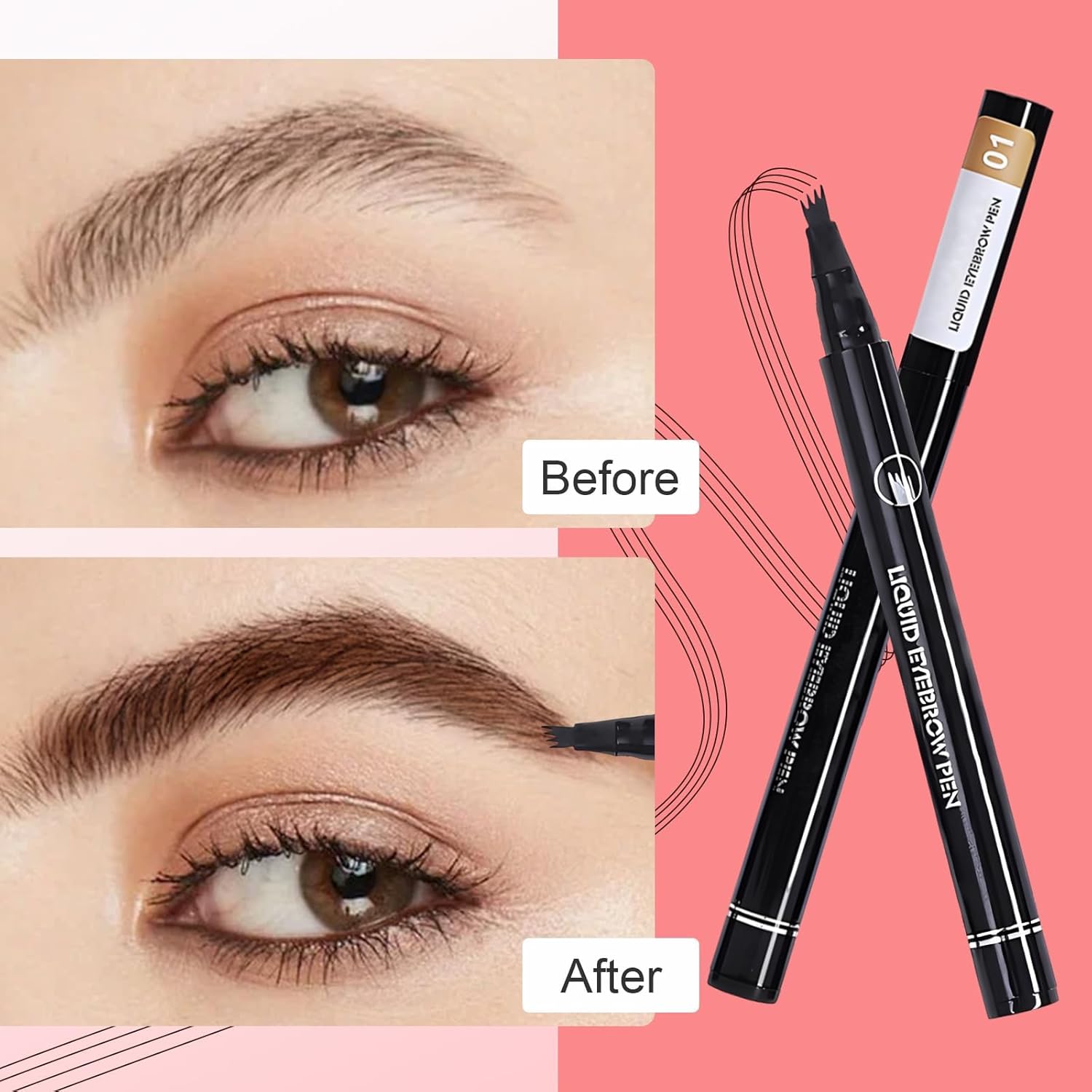 4 Fork Tip Microblading Eyebrow Pencil, Long-Lasting Dark Brown Pen for Women - Image 3