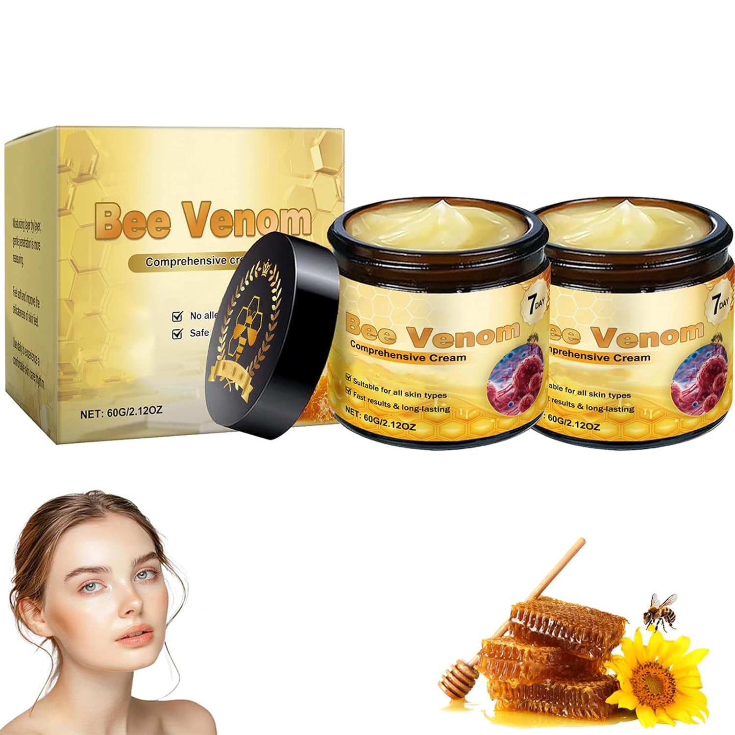 Bee Venom Comprehensive Cream,Advanced Firming & Wrinkle-Reducing Creams,New Professional Bee Venom Skin Cream,Hydrating and Moisturizing,Natural Serum Suitable for All Skin Types(2PCS