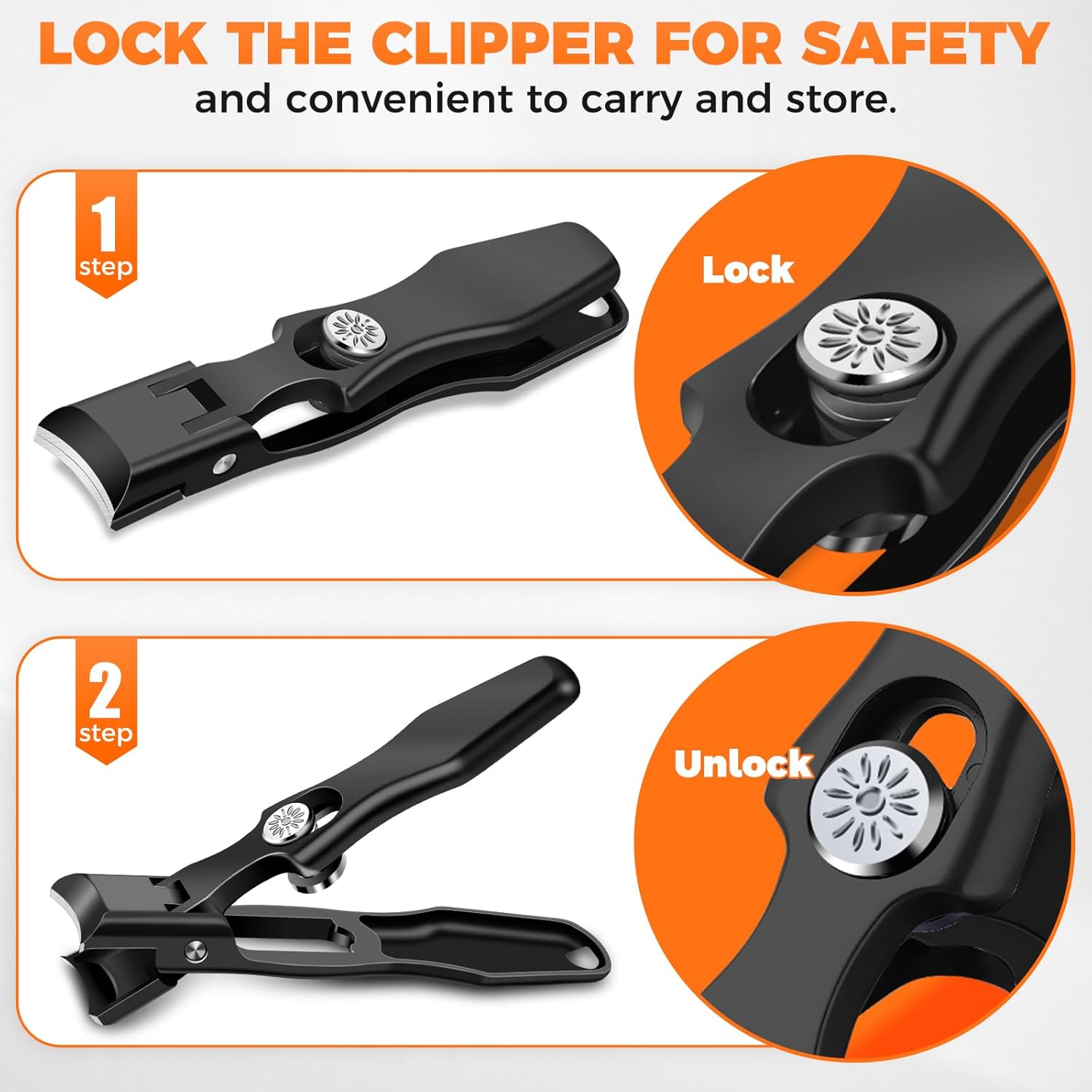 Heavy Duty Black Nail Clippers for Men with Catcher, Wide Jaw for Thick Nails - Image 4