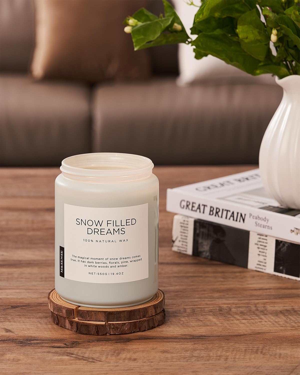 M&SENSE Snow Filled Dreams Jasmine Pine Large 19.4oz Non-Toxic Organic Soy Wax Scented Candle - Image 5