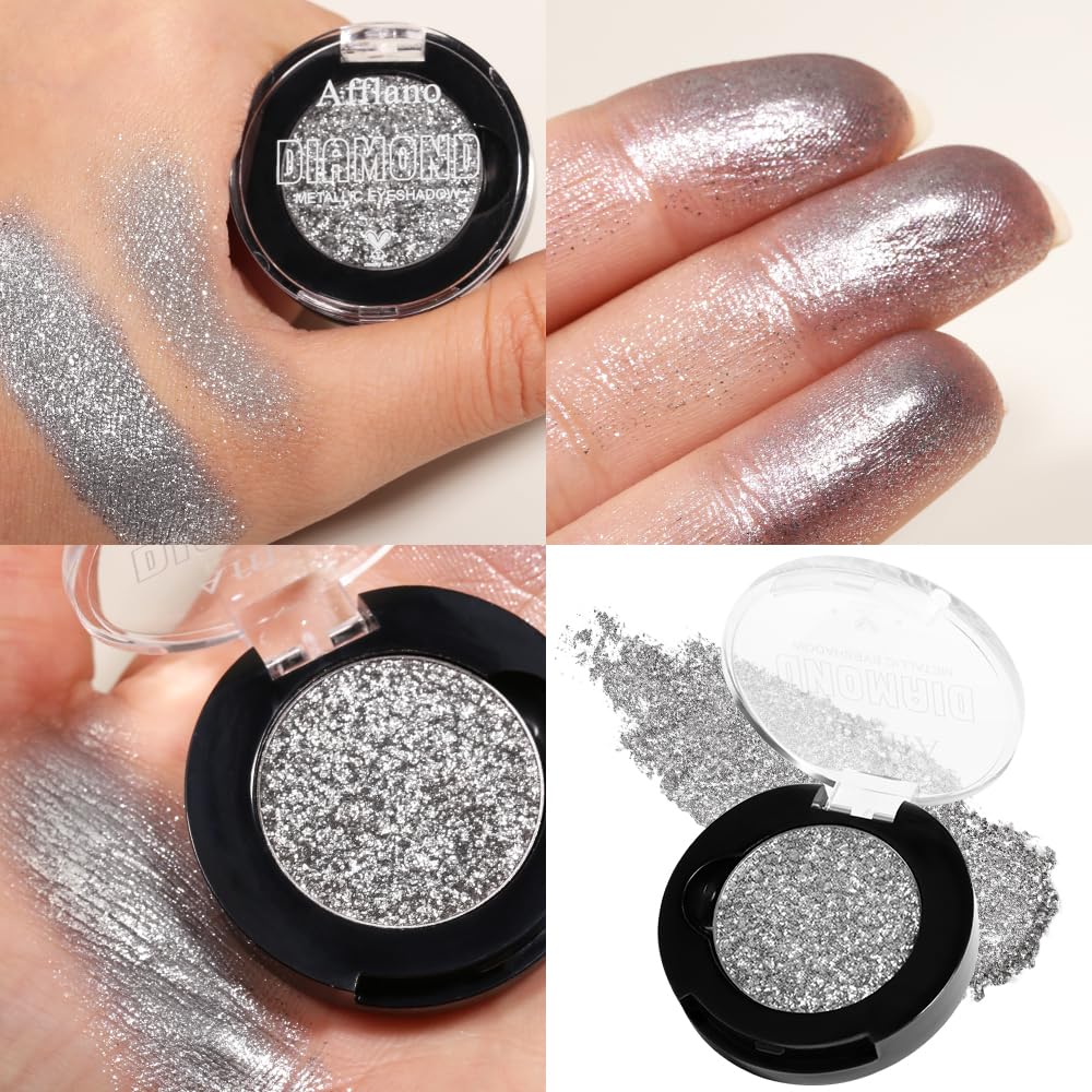 Afflano 9 Color Silver Glitter Eyeshadow Palette Super Pigmented Blendable Shimmer - Image 5