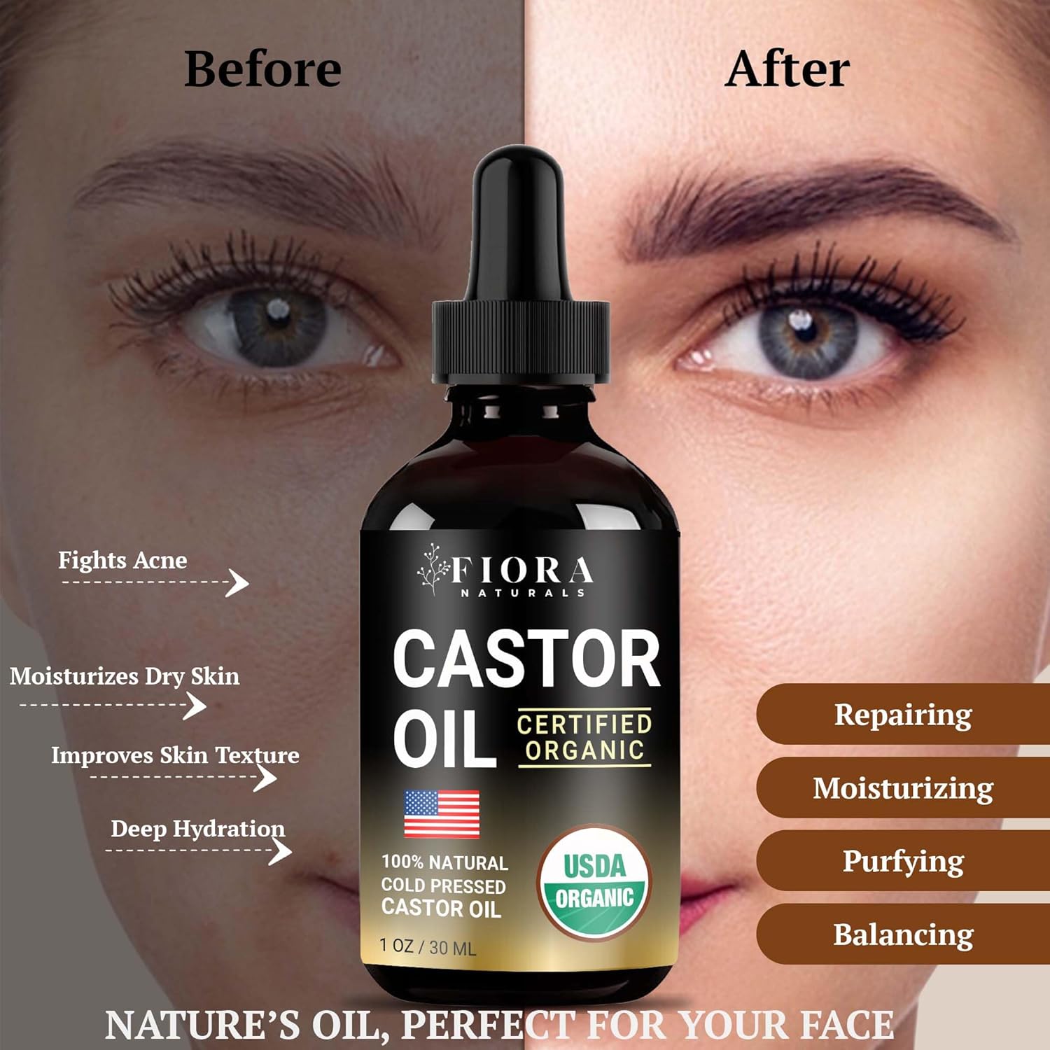 1oz Organic Castor Oil Serum for Eyelashes, Eyebrows, Hair, Face - Cold Pressed, Glass Bottle - Image 3