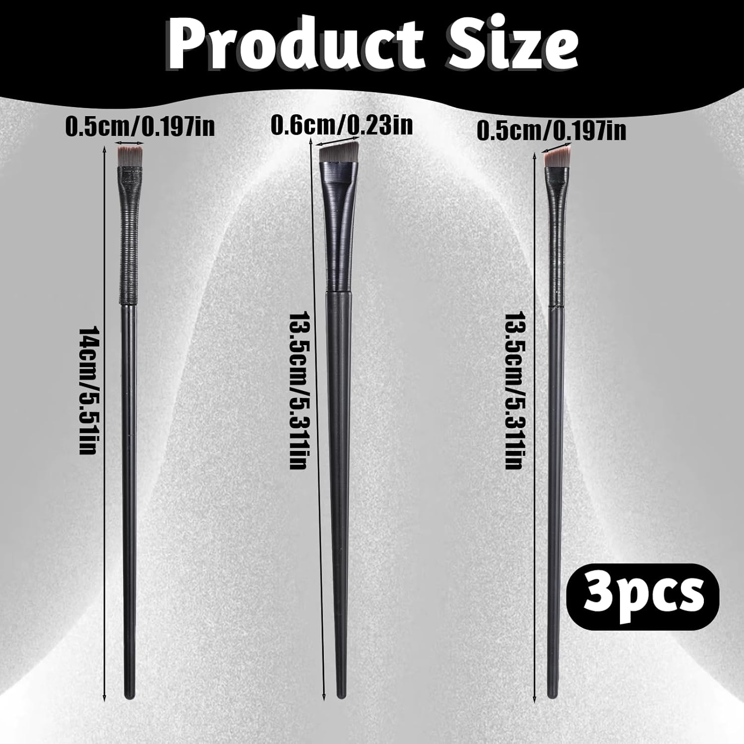 3 Piece Professional Eyeliner and Eyebrow Makeup Brush Set for Women's Beauty - Image 2