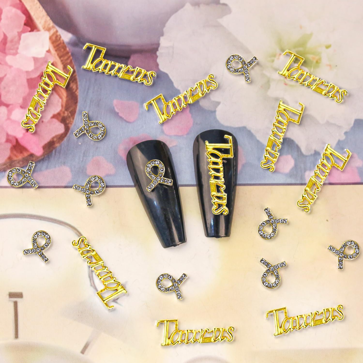 JERCLITY 20pc Gold Alloy Taurus Zodiac Nail Charms with Symbols and Constellation - Image 6