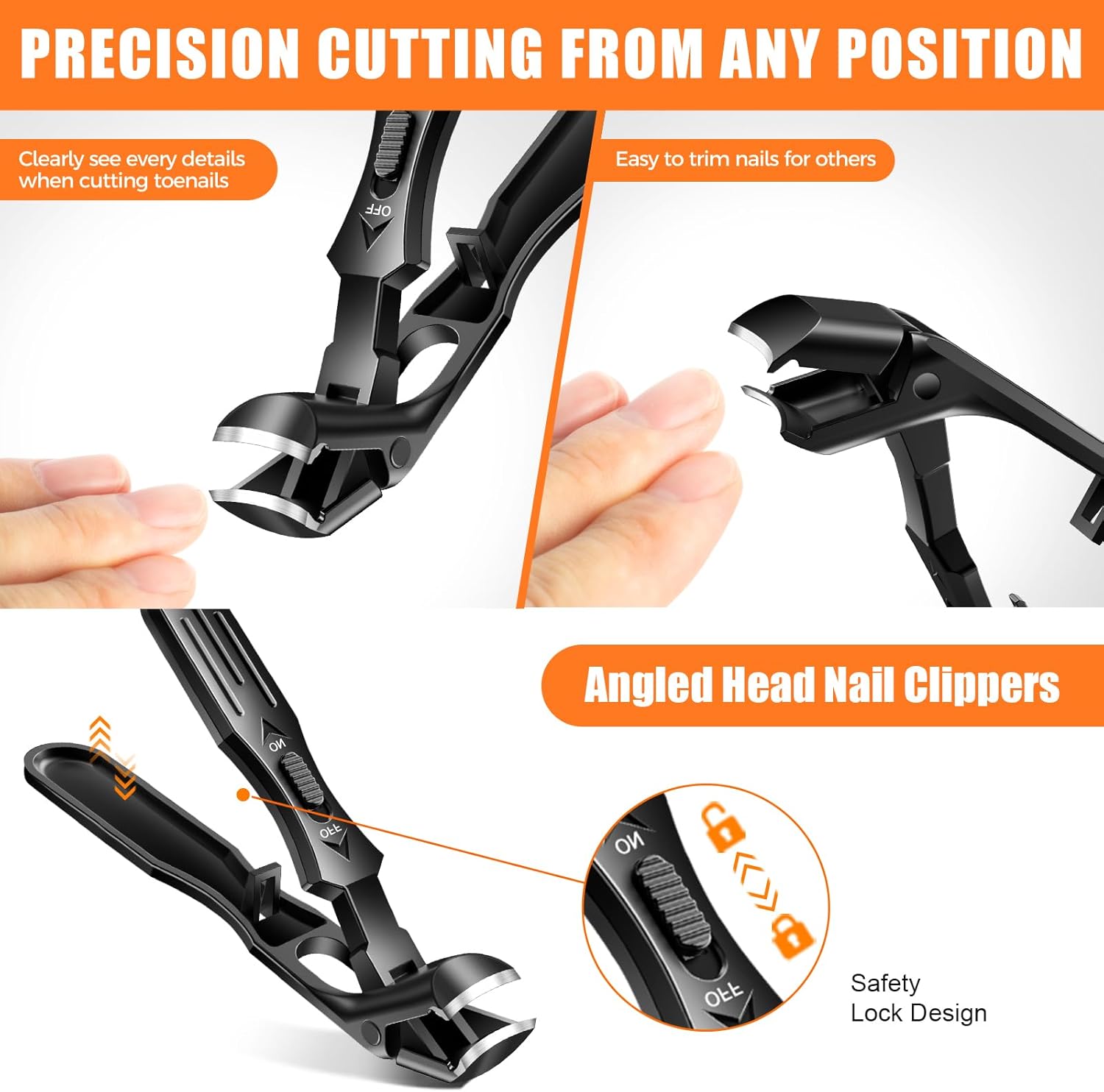 Senior-Friendly Angled Nail Clippers Wide Jaw for Thick Nails with Built-in Catcher - Image 5