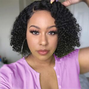 Wear and Go Glueless Wigs Human Hair Pre Cut for Beginners Deep Wave Bob Wigs Human Hair 4x4 HD Lace Closure Wigs Human Hair Curly Wig Human Hair for Black Women 8 Inch