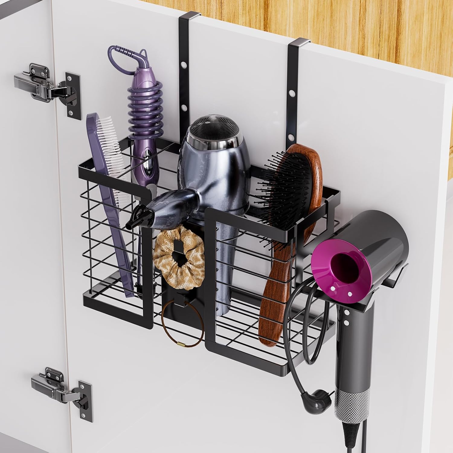 Hair Dryer Holder - Hair Tool Organizer, 3 in 1 Metal Bathroom Organizer Adjustable Height, Blow Dryer Holder Wall Mounted/Under Sink/Countertop for Flat Curling Iron, Hair Straighteners