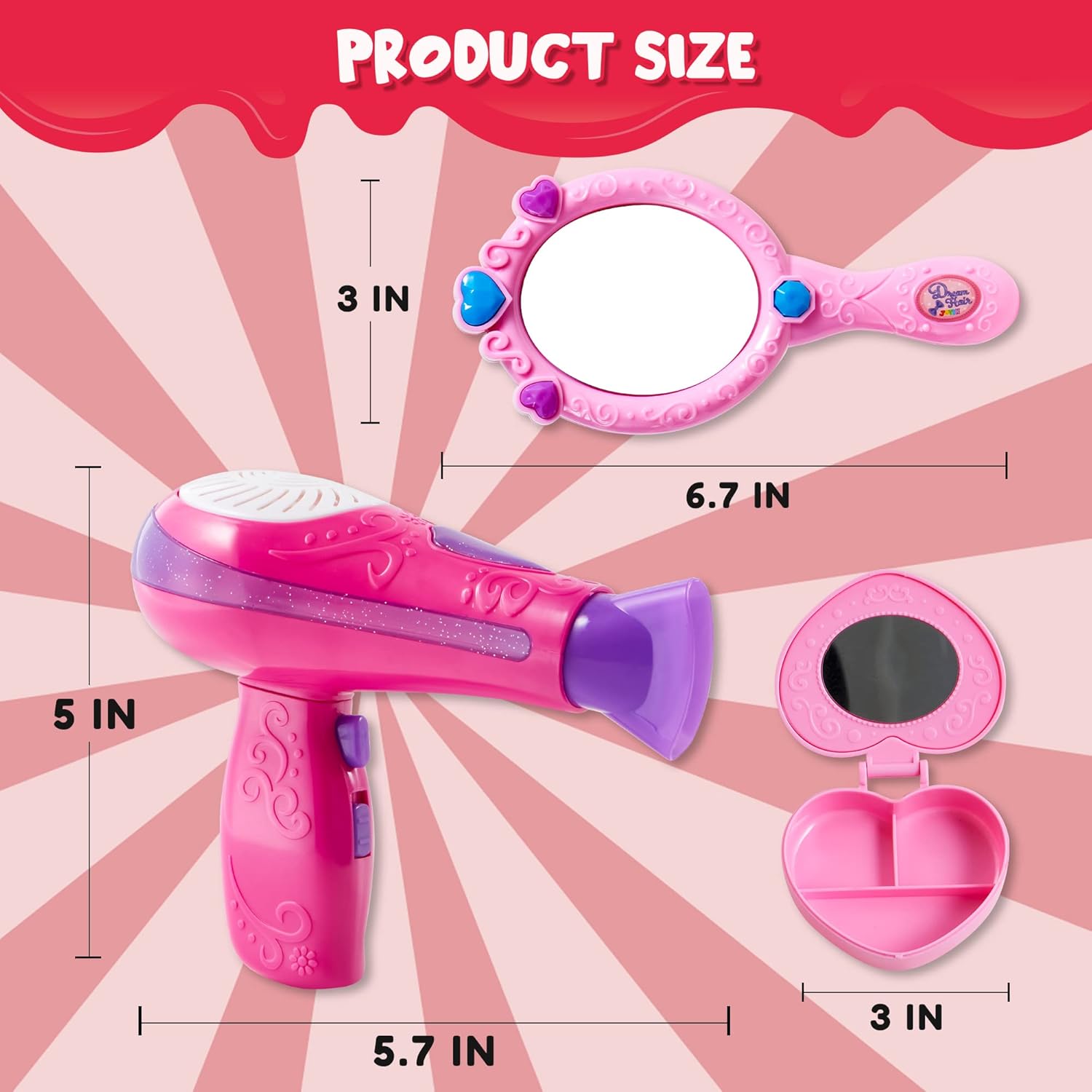 JOYIN 17-Piece Pretend Play Beauty Salon Playset for Girls with Toy Hairdryer, Mirror, Curling Iron, and Accessories - Image 7