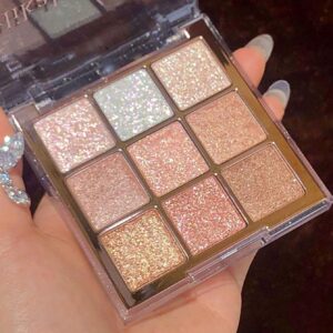 9-Color Nude Sparkly Eyeshadow Palette - Highly Pigmented, Matte & Shimmer Finishes, Long-Lasting Waterproof for Women (Diamond Snowflake)