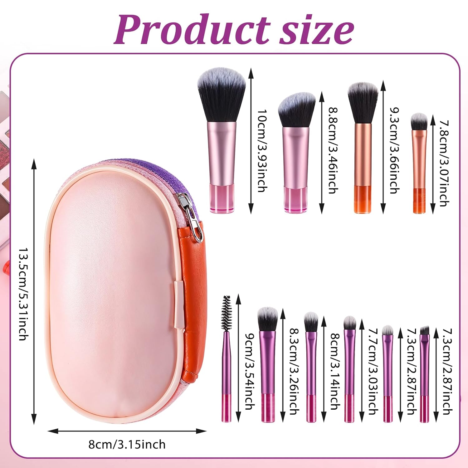10 Piece Portable Travel Makeup Brush Set with Mini Brushes for Eyeshadow, Foundation, Blush - Image 2