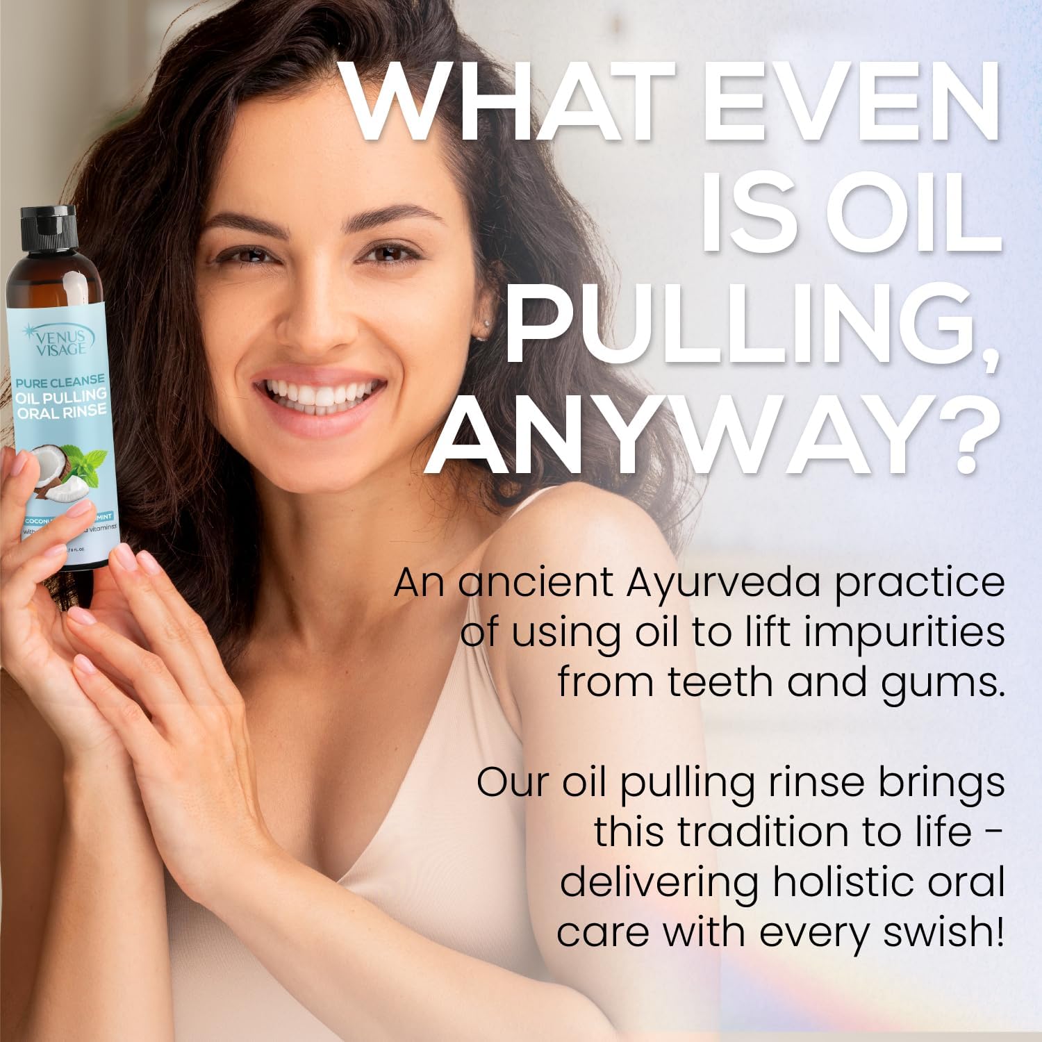 Venus Visage Peppermint Coconut Oil Pulling Oral Rinse 8 fl oz with Tongue Scraper - Image 3