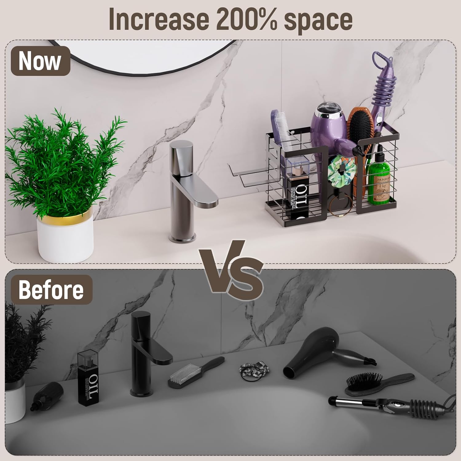 Adjustable Metal 3-in-1 Hair Dryer Holder and Bathroom Tool Organizer - Image 4