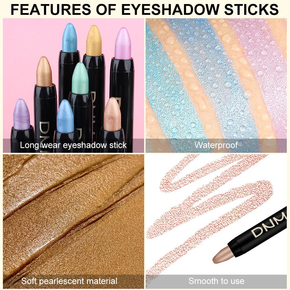 AMY'S DIARY Waterproof Cream Eyeshadow Stick Set 4 Colors Pearl White Black Grey Silver - Image 5