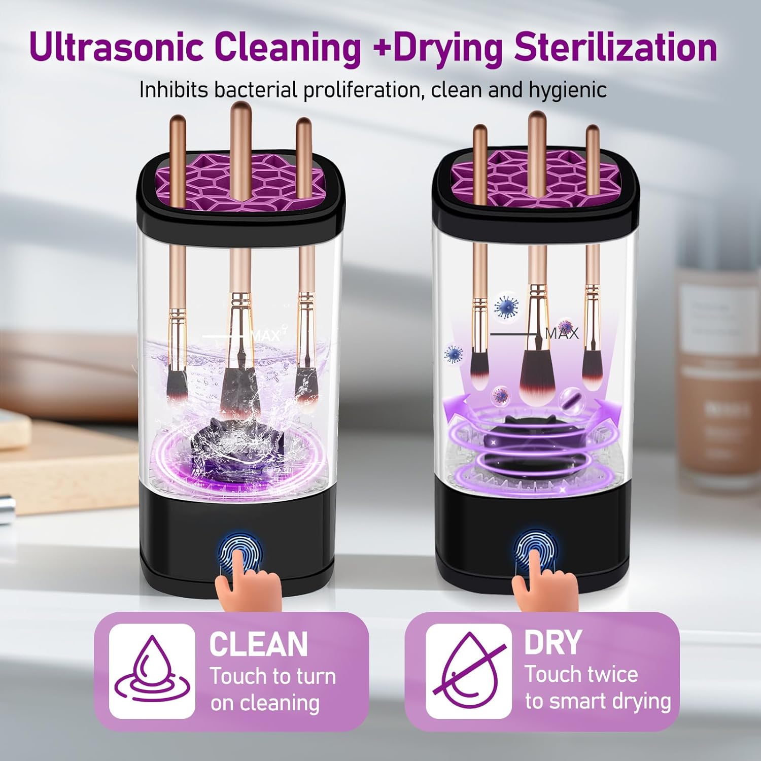 Electric Makeup Brush Cleaner for All Brush Types, Portable Automatic Cleaning and Drying Solution, Black - Image 5