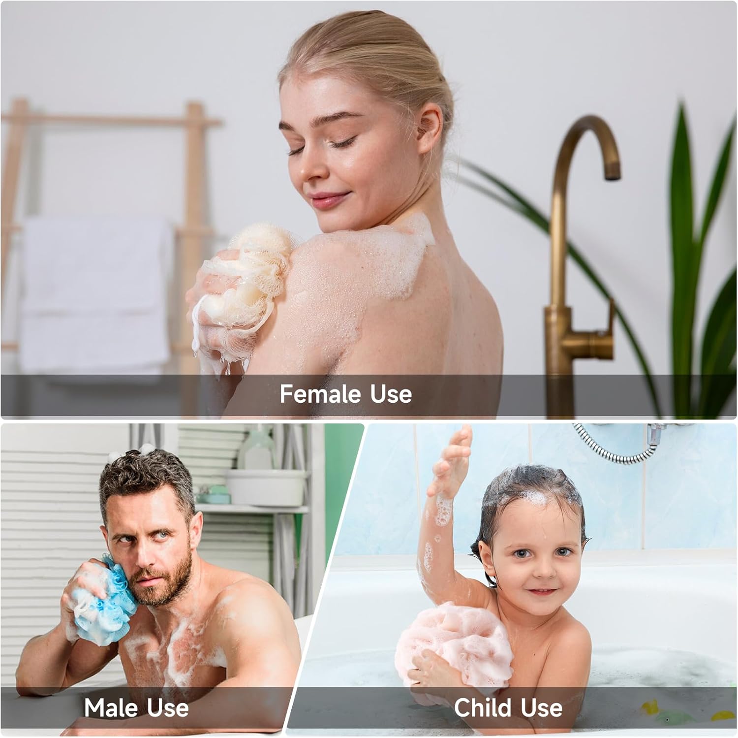 Exfoliating Luffa Loofah Bath Sponge Pouf 50g Set 4 Colors for Men Women - Image 7