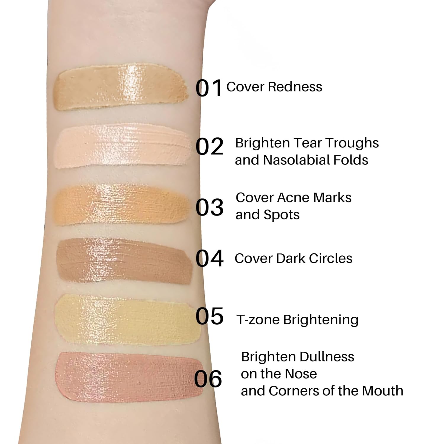 FV 6 Colors Cream Concealer Palette for Dark Circles, Redness, Acne, 01 Light Shade - Image 7