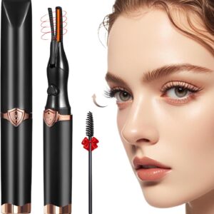 Heated Eyelash Curler - Fast Heat up in 8s - 3 Heat Modes with USB Rechargeable - Electric Eyelash Curler - Natural Curling 24 Hours Long Lasting, Anti-Burn Eyelid, Brown Black CB