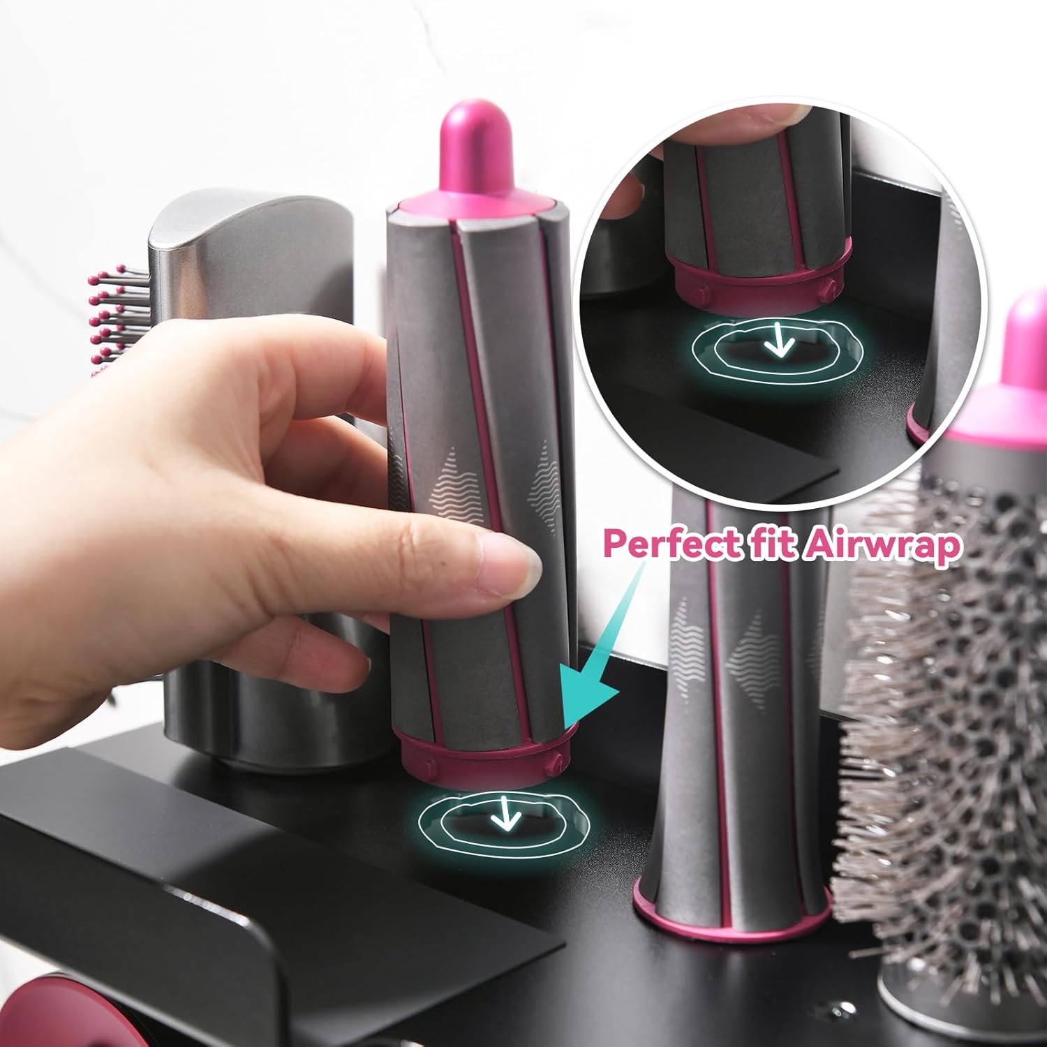 Dyson Airwrap Styler HD16 Hair Dryer Wall Mount Holder with Magnetic Organizer and Hooks for Attachments - Image 4