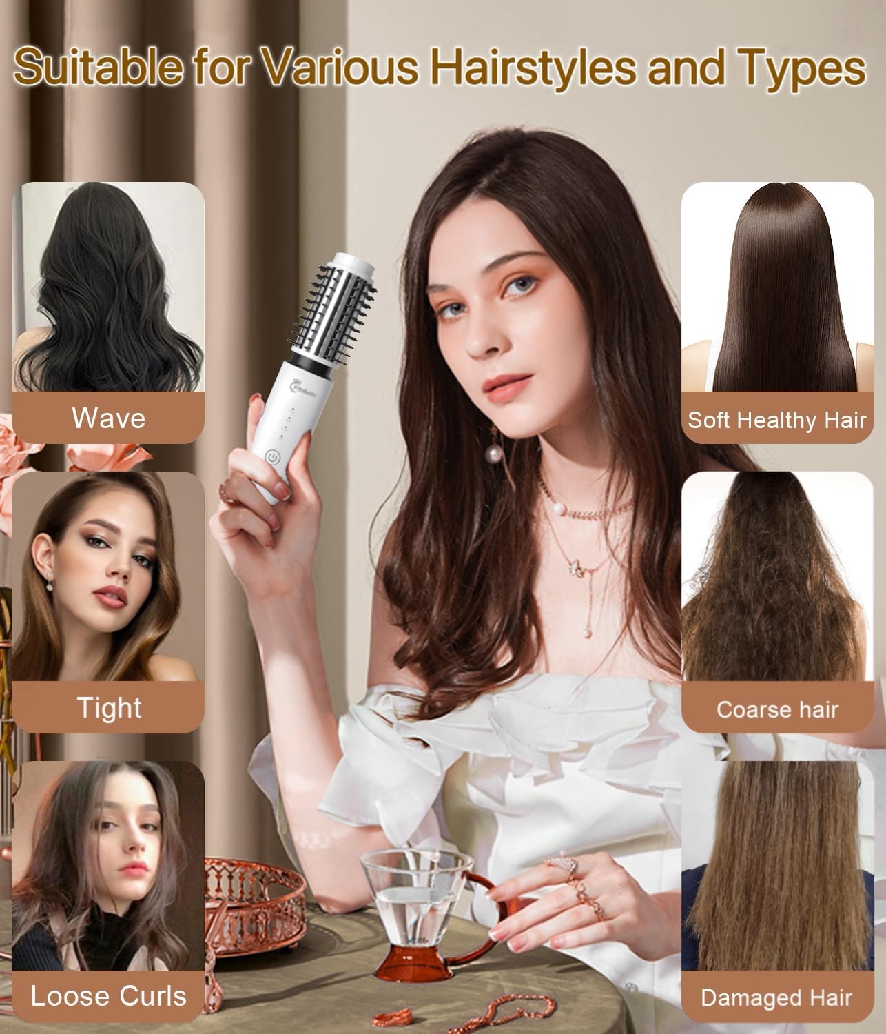 Portable 3-in-1 Cordless Mini Hair Curling Iron Brush, 1.5 Inch, Rechargeable Travel Tool, White - Image 7