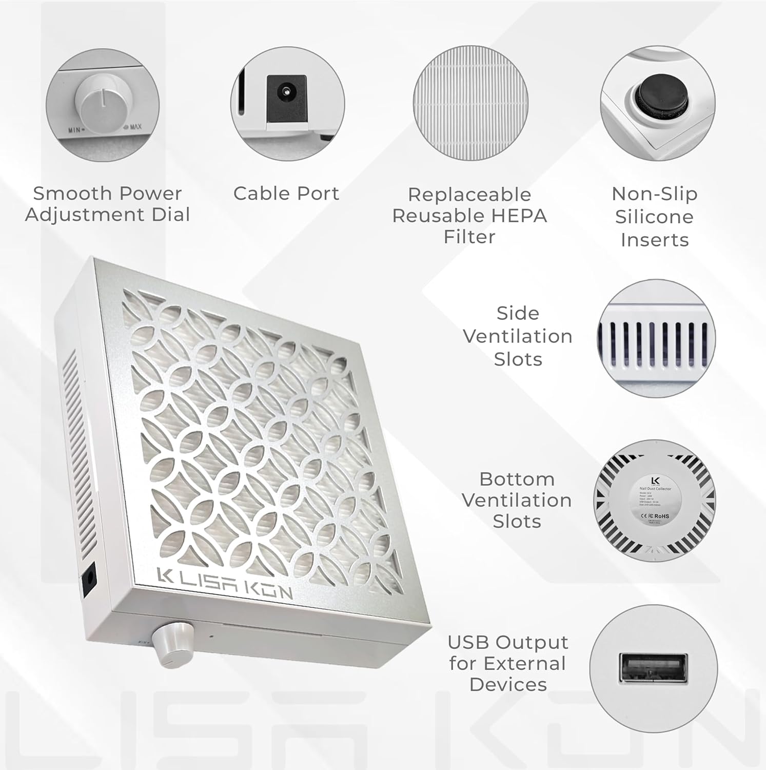 Powerful 80W Nail Dust Collector with Reusable Filter for Gel Acrylic Manicures - Image 2
