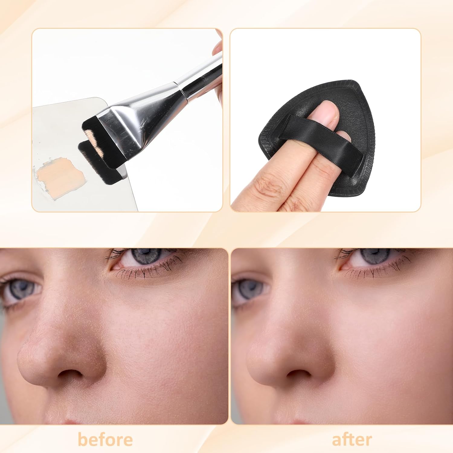 Professional Acrylic Makeup Palette with Black Powder Puff, Foundation Brush, and Spatula for Seamless Blending - Image 4