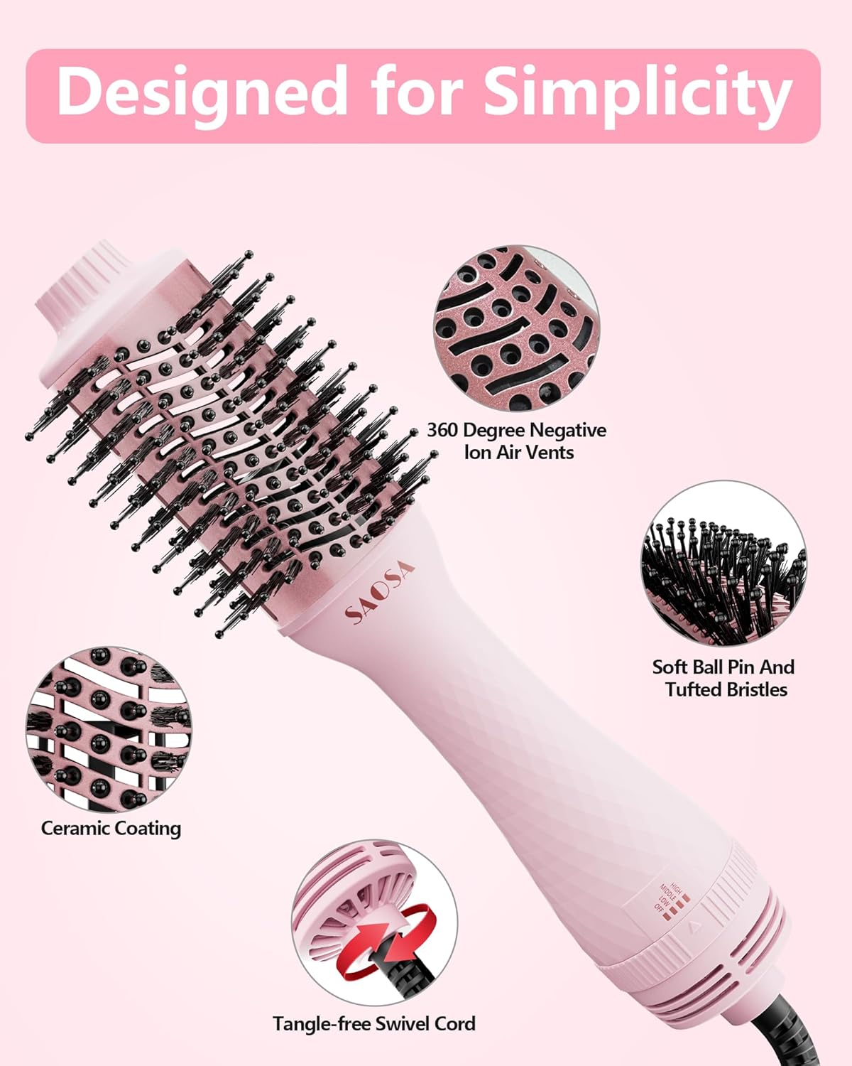 Hair Dryer Brush Blow Dryer Brush in One, 4 in 1 Hair Dryer and Styler Volumizer with Negative Ion Anti-frizz Ceramic Titanium Barrel, Hot Air Dryer Hair Straightener - Image 3