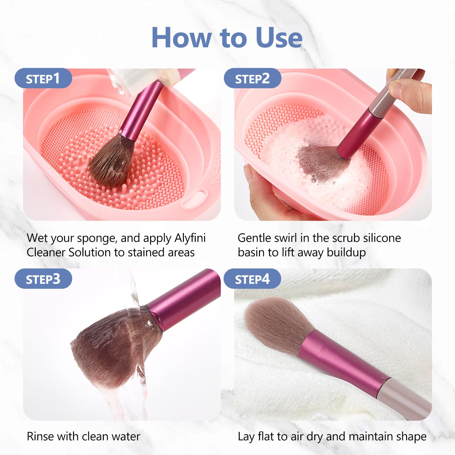 Alyfini 10.2 Fl Oz Makeup Brush Cleaner Solution and Scrub Basin Combo for Deep Cleaning - Image 9