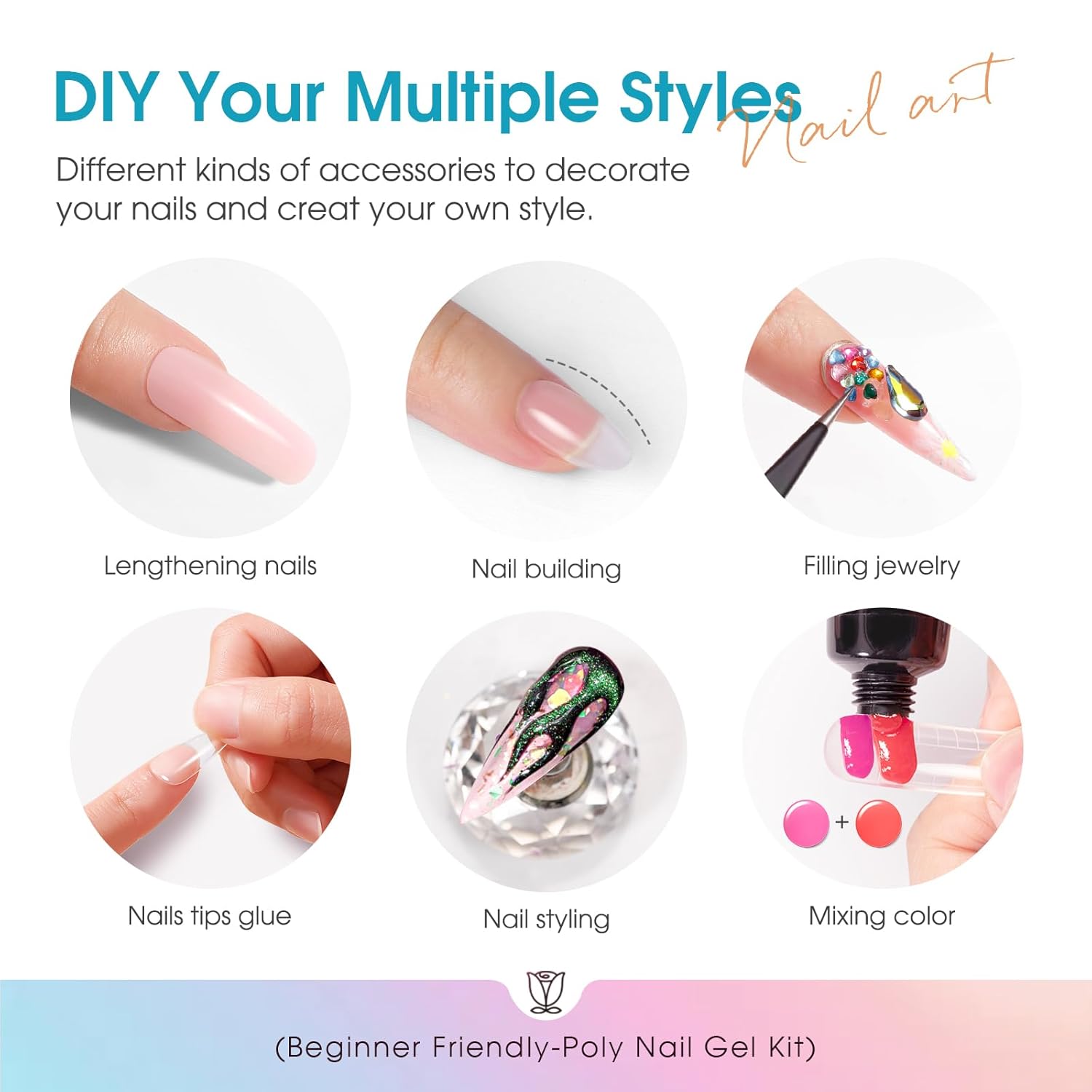ROSALIND 20-Color Poly Gel Nail Kit with Mini Lamp for All Seasons, Medium Capacity - Image 5